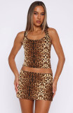 Women Sexy Printed Tank Top and Mini Skirt Set