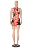 Women Sexy Printed Tank Top and Mini Skirt Set