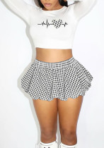 Women Casual Top and Plaid Flower Bud Skirt Two-piece Set Women Casual Top and Plaid Flower Bud Skirt Two-piece Set