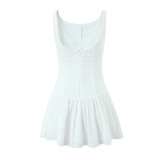 Women Summer French Square Neck Sexy Backless Strap Dress