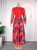 Plus Size Women African Elegant Print Long Sleeve Dress