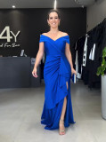 Women Halter Neck Backless Slit Maxi Dress