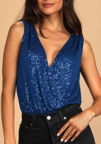 Women Summer V-neck Party Sequin Sleeveless Top