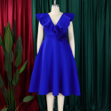 V Neck Floral Ruffle A-line Dress for Women Formal Party Gown