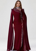 Women Elegant Slash Shoulder Beaded Evening dress