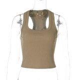 Women Summer U-Neck Solid Crop Tank Top