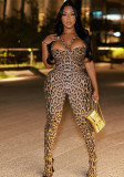 Women Sexy Leopard Print Bodycon Jumpsuit