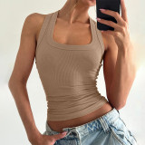 Women Summer U-Neck Solid Crop Tank Top