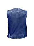 Women Summer V-neck Party Sequin Sleeveless Top