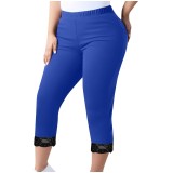Women's Trousers Lace Capri Pants Plus Size Elastic Waist Tight Pants