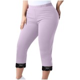 Women's Trousers Lace Capri Pants Plus Size Elastic Waist Tight Pants