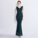 Summer Formal Sequin V-Neck Mermaid Evening Dress
