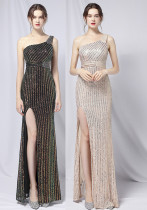 Summer Formal Sequin One-Shoulder Slit Evening Dress Summer Formal Sequin One-Shoulder Slit Evening Dress