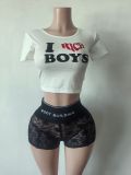 Women Sexy Letter Print Top and Shorts Casual Two-piece Set