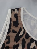 Plus Size Women Autumn Leopard Print Vest Dress + Long Sleeve Top Two-piece Set