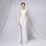Summer Formal Sequin One-Shoulder Slit Evening Dress