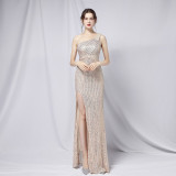 Summer Formal Sequin One-Shoulder Slit Evening Dress