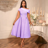 Women African Contrast Slash Shoulder Formal Party Dinner Dress