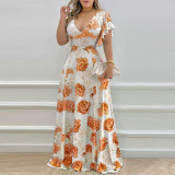 Women Spring Sexy V-neck Print Dress