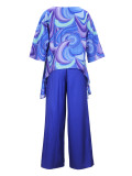 Women Elegant Round Neck Long Sleeve Top and Pants Two-piece Set