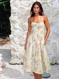 Summer women's clothing Chic sexy Low Back Slim Waist printed dress female