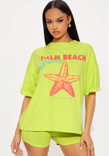 Short Sleeves Casual Holidays Beach Loose Two-piece Shorts Set