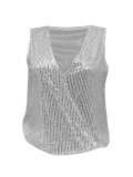 Women Summer V-neck Party Sequin Sleeveless Top