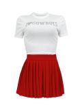 Women Casual Top and Pleated Skirt Two-piece Set