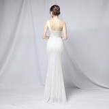 Summer Formal Sequin One-Shoulder Slit Evening Dress