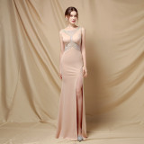 Elegant Beaded Side Split Sleeveless Mermaid Evening Dress