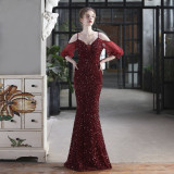 Summer Formal Sequin Patch Strap Mermaid Evening Dress