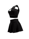 Women Summer Halter Neck Backless Top + Skirt Two-piece Set