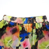 Plus Size African Women Chiffon Print V-neck Dress Two-piece Set