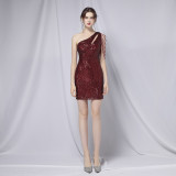 Summer Elegant Sequin One-Shoulder Formal Party Dress