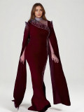 Women Elegant Slash Shoulder Beaded Evening dress
