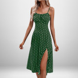 Women Spring Sexy Print Lace-up Slit Strap Dress