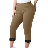 Women's Trousers Lace Capri Pants Plus Size Elastic Waist Tight Pants