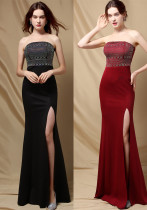 Autumn Beaded Upper Slit Strapless Evening Dress Autumn Beaded Upper Slit Strapless Evening Dress