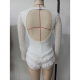 Women summer sexy long-sleeved hollow lace Backless Jumpsuits