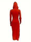 Women Casual Solid Hooded Dress