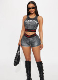 Fashion Print Vest Shorts Set