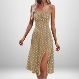 Women Spring Sexy Print Lace-up Slit Strap Dress