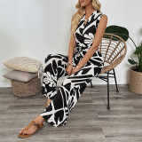 V-neck Summer Sleeveless Print Jumpsuit