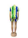 Women shirt summer casual Striped shorts shirt Holidays two-piece set