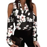 Autumn Cutout long sleeve print shirt