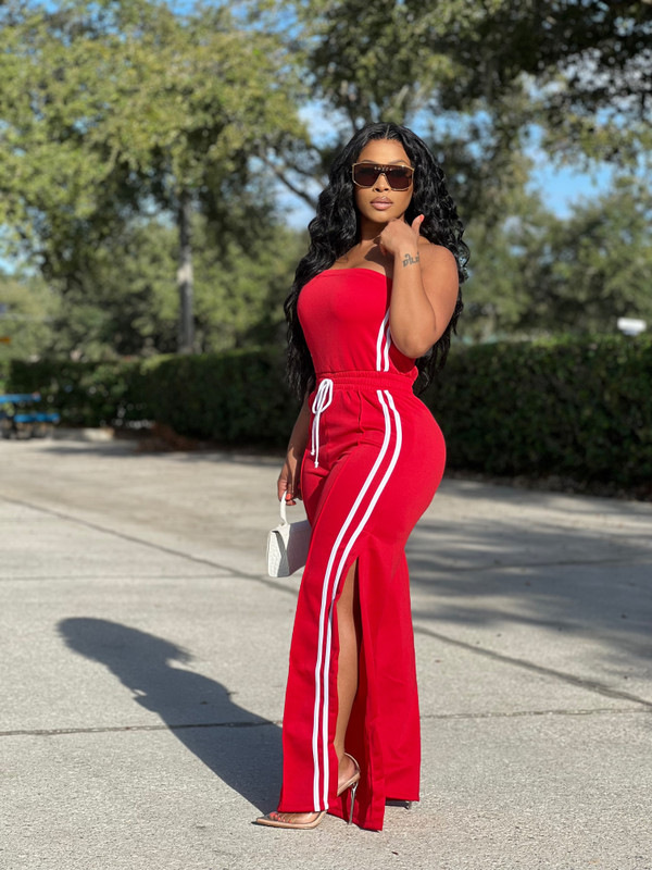 Fashion Women Strapless Tops Loose Pants Casual Two-piece Set