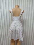 Women printed suspenders sexy Backless Lace dress