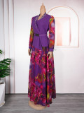 Plus Size Women African Irregular Print Dress Two-piece Set