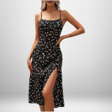 Women Spring Sexy Print Lace-up Slit Strap Dress