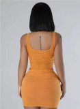 Women's Ribbed Washed Fashion Casual sleeveless bodysut and skirt set